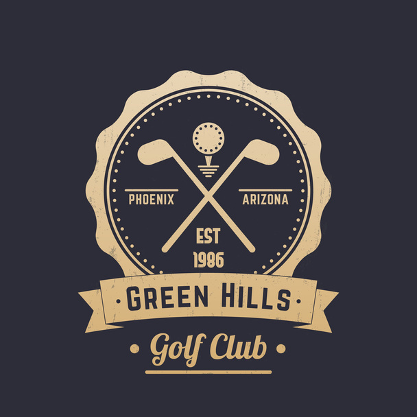 Гольф клуб старовинний логотип, емблема, схрещені гольф-клуби, золото на темряві
 - Вектор, зображення