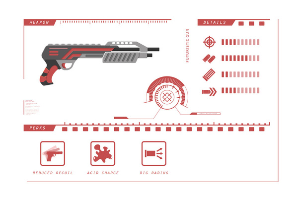 Details van pistool: shotgun. De extraatjes van het spel. Virtuele werkelijkheid wapen - Vector, afbeelding