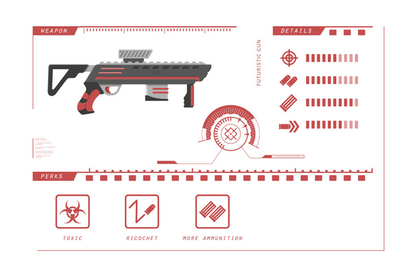Detalles de la pistola: rifle. Ventajas del juego. Arma de realidad virtual
 - Vector, imagen