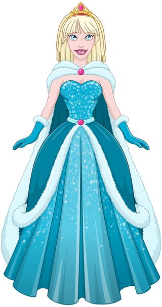 青いドレスとマントの雪姫 - ベクター画像