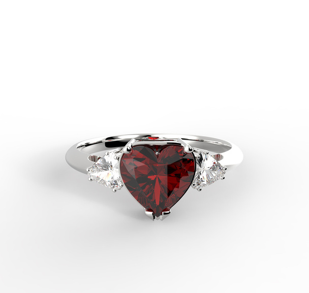 Snubní prsten diamant srdce. Módní šperky. 3D illustratio - Fotografie, Obrázek