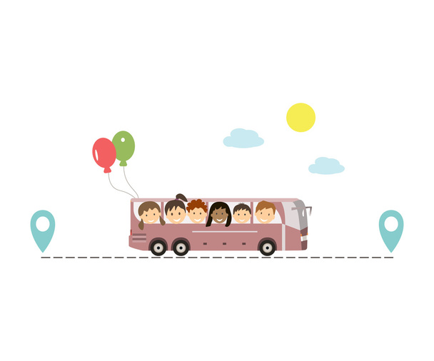 Kids Traveling by Bus - Vector, Image