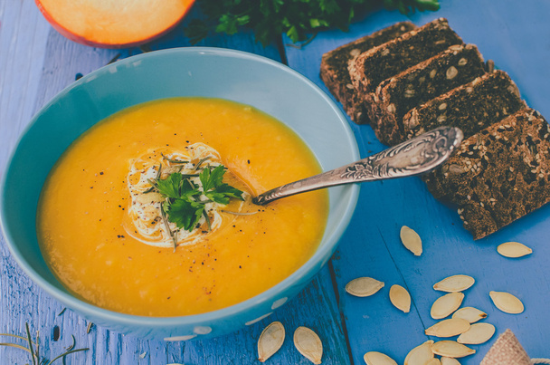 Pumpkin soup with cream and seeds - Photo, Image