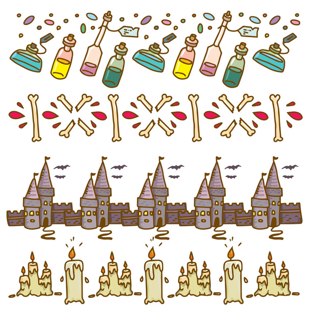 Illustrazione del confine di Halloween con ossa, botole e castello
 - Vettoriali, immagini