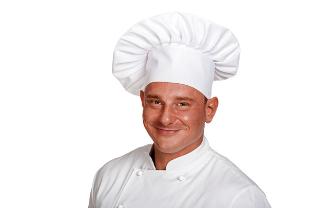 Chef-kok man geïsoleerd op witte achtergrond. - Foto, afbeelding