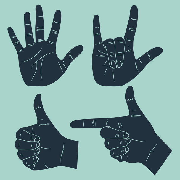 ανθρώπινο χέρι με διάφορες χειρονομίες - Διάνυσμα, εικόνα