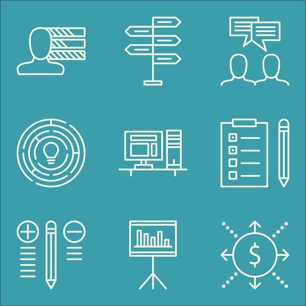 Set Of Project Management Icons On Statistics, Personality, Workspace And More. Premium Quality EPS10 Vector Illustration For Mobile, App, UI Design. - Wektor, obraz