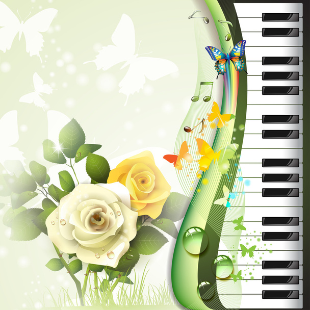 Piano keys with roses - Vektor, Bild