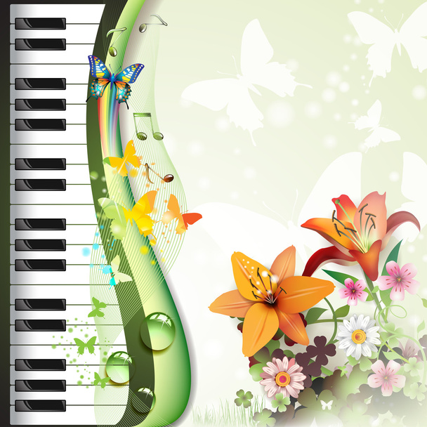 Piano keys with lilies - Διάνυσμα, εικόνα