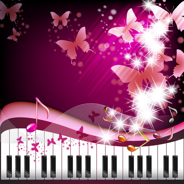 Piano keys with butterflies - Vector, Imagen