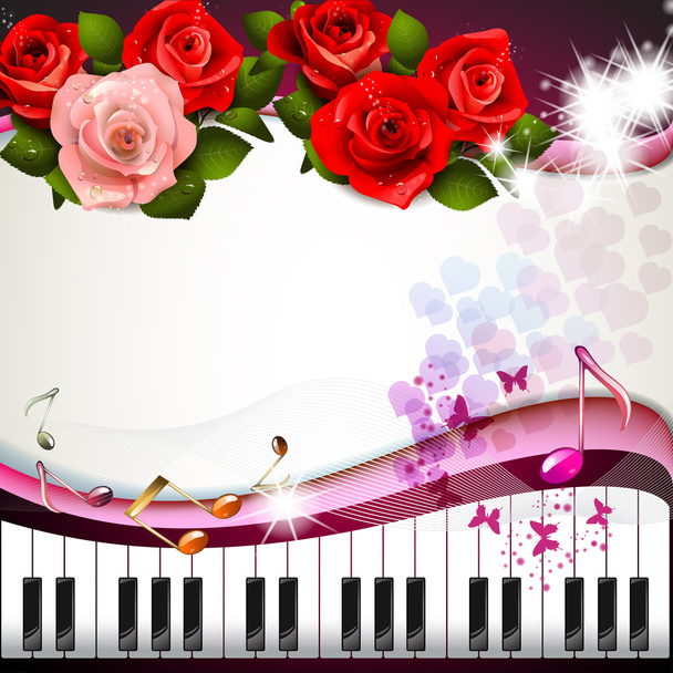 Piano keys with roses - Διάνυσμα, εικόνα