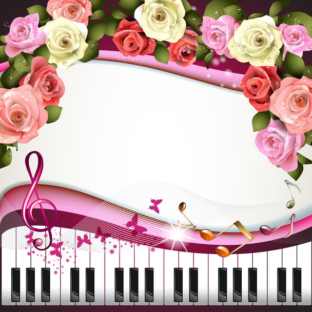 Piano keys with roses - Vektori, kuva