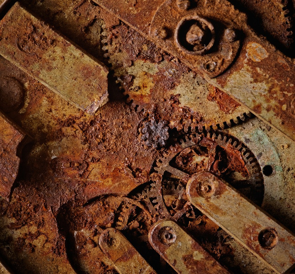 Close-up de um mecanismo de engrenagens antigas
 - Foto, Imagem