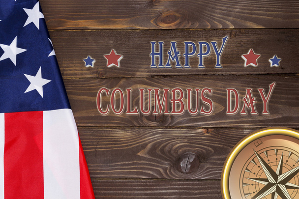 Ευτυχισμένος Columbus Day Usa σημαία και πυξίδα.10 Οκτωβρίου στις Ηνωμένες Πολιτείες γιόρτασε την ημέρα του Κολόμβου. - Φωτογραφία, εικόνα