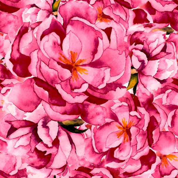 Seamless pattern with watercolor pink peonies  - Vektör, Görsel