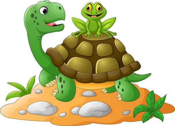 Cartoon turtle a žába - Vektor, obrázek