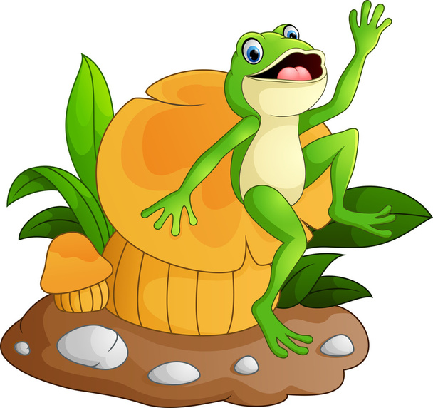 Ładny żaba z pieczarkami - Wektor, obraz