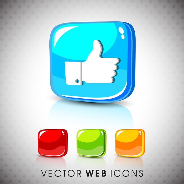 Glossy 3D web 2.0 Thumb up like button set. EPS 10. - Vetor, Imagem