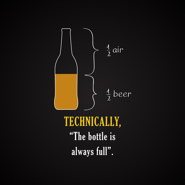 Tecnicamente, a garrafa está sempre cheia. - modelo de inscrição engraçado
 - Vetor, Imagem