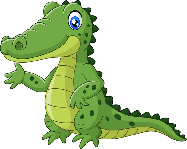 Onnellinen krokotiili sarjakuva heiluttaa käsi
 - Vektori, kuva