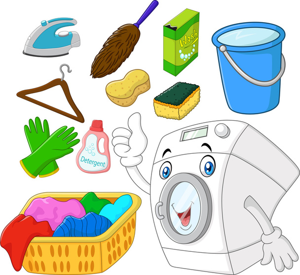 Coleção de equipamentos de lavanderia desenhos animados
 - Vetor, Imagem