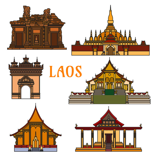 Historic landmarks and sightseeings of Laos - Vector, Image