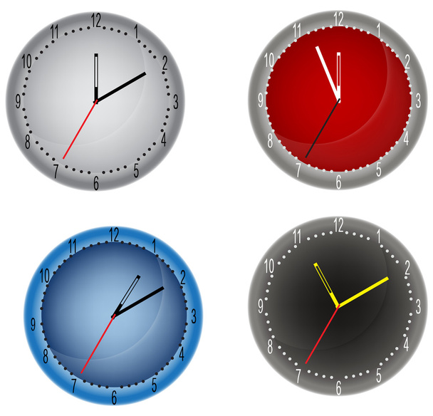 four color clocks isolated on white - Vektori, kuva
