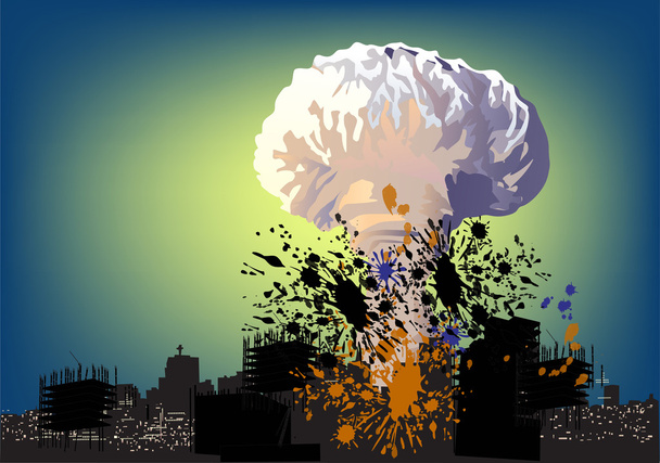 explosion large cloud above city - Vector, Image