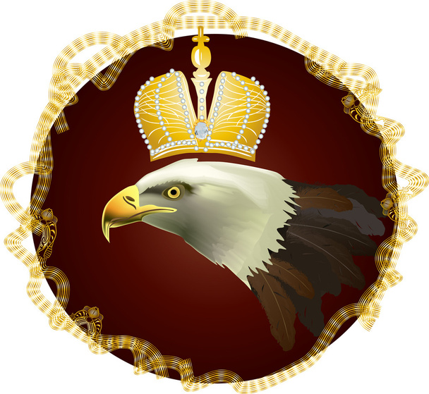 eagle with crown in gold frame - Vector, Image