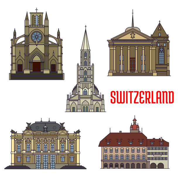 Historic buildings and sightseeings of Switzerland - Vector, Image