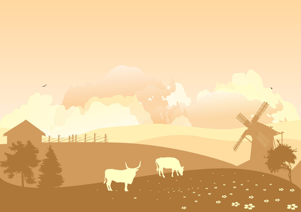 paysage de pays brun avec des vaches
 - Vecteur, image