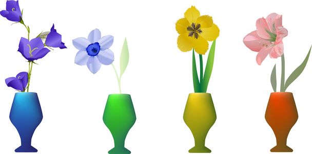 Set bloemen in vazen geïsoleerd op wit - Vector, afbeelding
