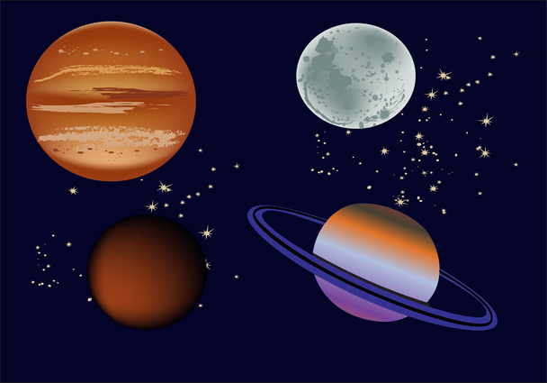 vier planeten in de ruimte - Vector, afbeelding