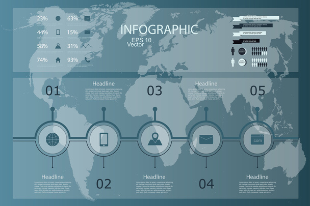 Retro infographics set. World Map and Information Graphics - Vector, imagen
