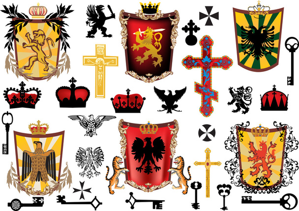 sbírka různých izolovaných heraldické symboly - Vektor, obrázek