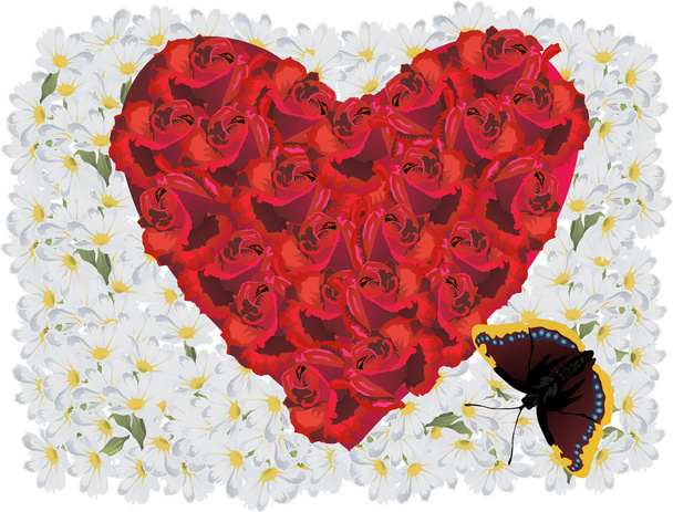 Red rose heart in white flowers - Vector, Image