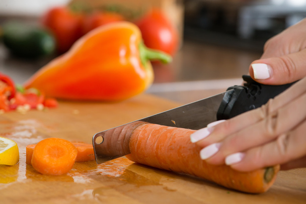 sliced carrots knife macro - Photo, Image