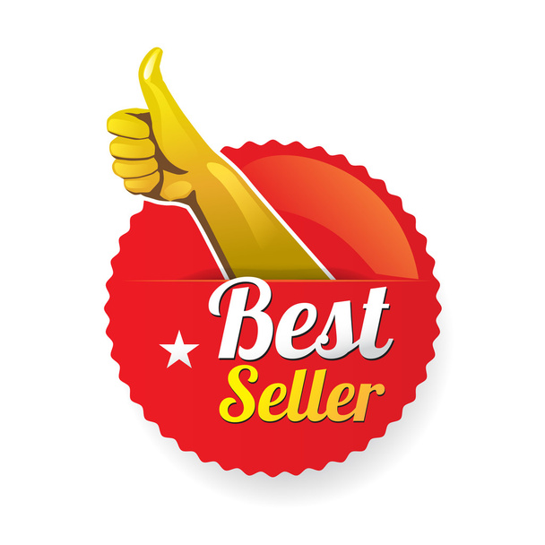 Логотип бестселлера дизайн с рукой и пальцем
 - Вектор,изображение
