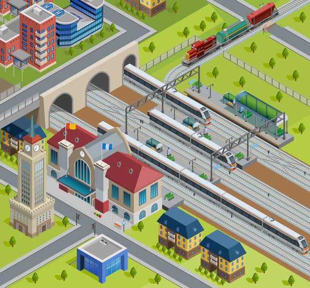Train Railway Station Isometric Poster  - Vector, Image