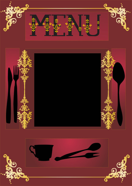 gold and black decorated menu on red - Vector, Image