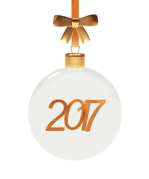 Pallina di Natale in vetro con i numeri dorati 2017 su bianco
 - Foto, immagini