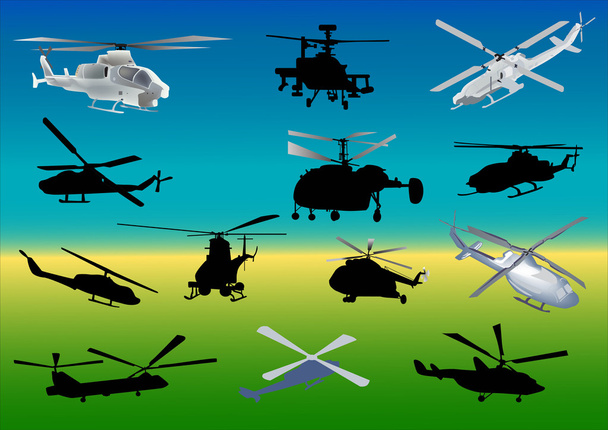 set of thirteen helicopters - Vector, Image