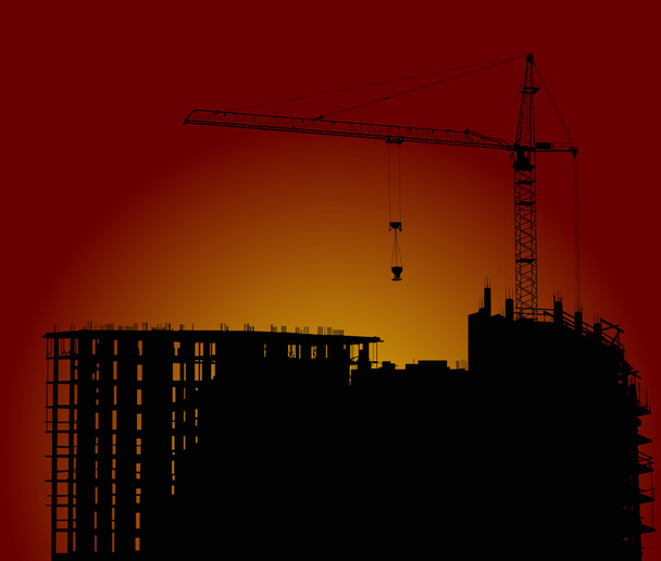 woningbouw en één kraan bij zonsondergang - Vector, afbeelding