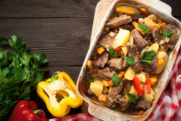 Stewed beef with pumpkin and vegetables. - Photo, Image