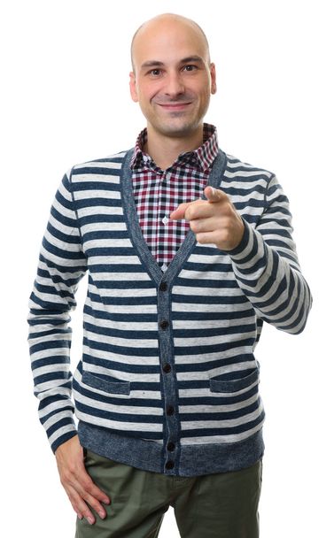 cheerful bald man pointing his finger at you - Photo, Image