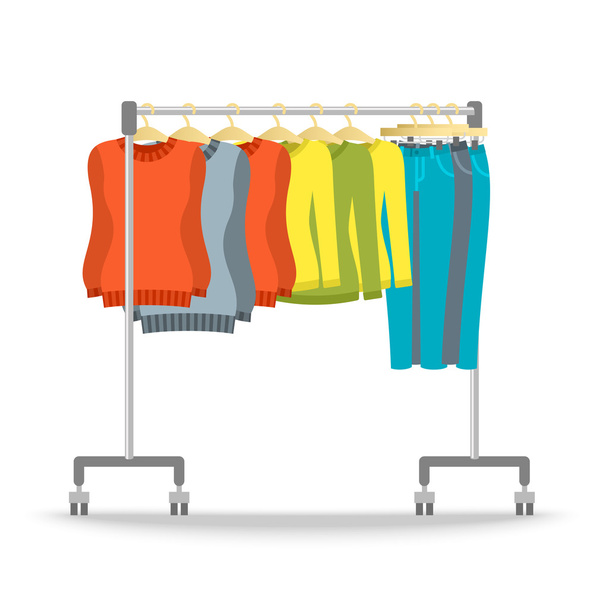 Hanger rack with warm women clothes winter collection - Vector, Image