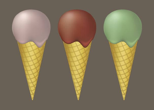 3 つのアイス クリーム コーンの図 - ベクター画像