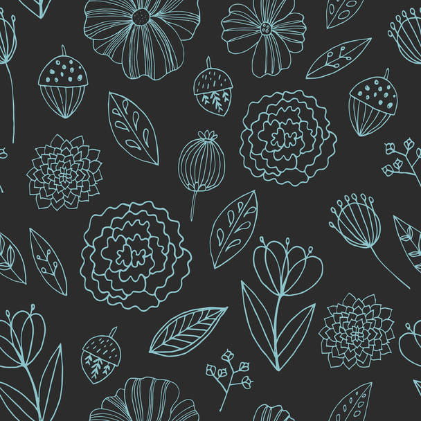 Seamless vector pattern with autumn flowers, leaves and grass. - Vecteur, image