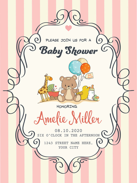 Delicate baby girl shower card - Vector, Image
