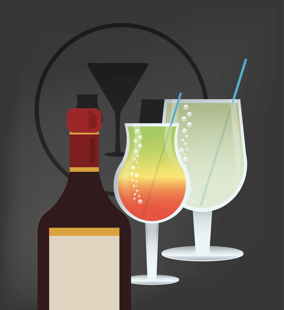 copo de bebida cocktail e garrafa de licor imagem
 - Vetor, Imagem